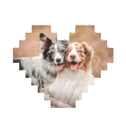 FUkker Bausteinblock Puzzle Herz, DIY Bausteinblock 3D Mikrobausteine,Zwei Australian Shepherd Border Collie von FUkker