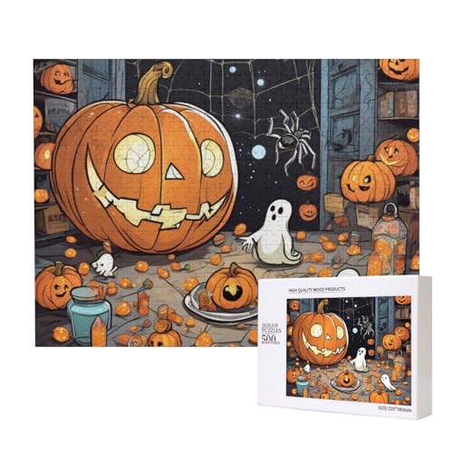 Halloween Kürbis Spinnennetz, 500 Stück Holzspielzeug Puzzlespiele Erwachsenenpuzzle Familienspiele Wanddekorationen,wie Gezeigt,Einheitsgröße von FUkker