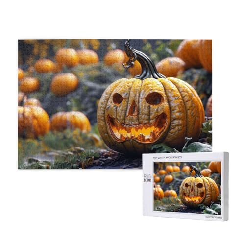 Halloween-Kürbiskopf Auf Dem Gras, 1000 Stück Holzspielzeug, Puzzlespiele, Erwachsenenpuzzle, Familienspiele, Wanddekorationen,wie Gezeigt,Einheitsgröße von FUkker