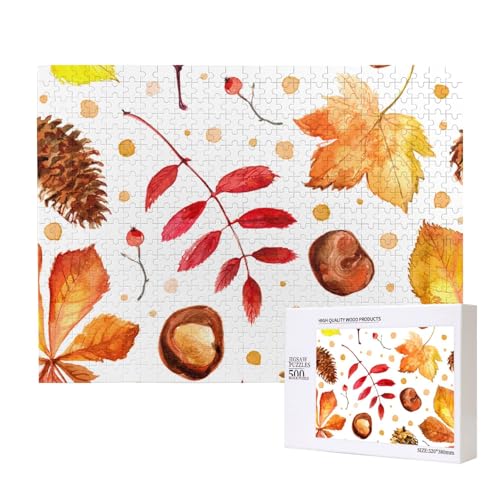 Herbstliches Botanisches Blatt, 500 Stück Holzspielzeug-Puzzlespiele, Erwachsenenpuzzle, Familienspiele, Wanddekorationen,wie Gezeigt,Einheitsgröße von FUkker