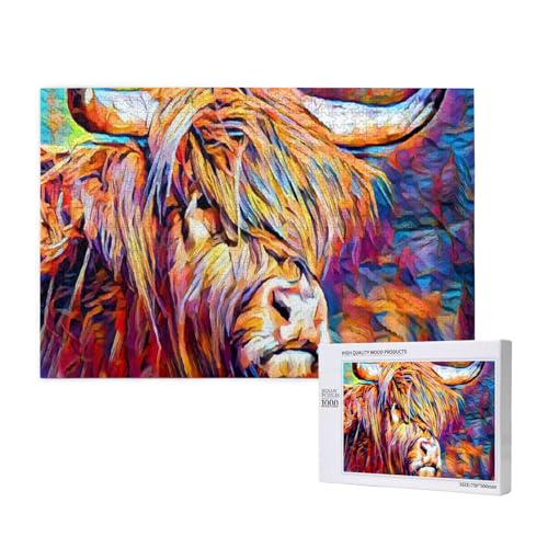 Highland Cow Bedruckt, 1000 Stück Holzspielzeug, Puzzlespiele, Erwachsenenpuzzle, Familienspiele, Wanddekorationen,wie Gezeigt,Einheitsgröße von FUkker