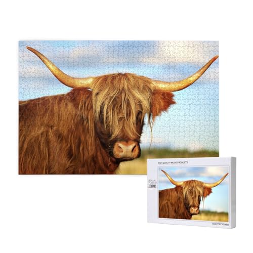 Highland Cow Bedruckt, 1000 Stück Holzspielzeug, Puzzlespiele, Erwachsenenpuzzle, Familienspiele, Wanddekorationen,wie Gezeigt,Einheitsgröße von FUkker