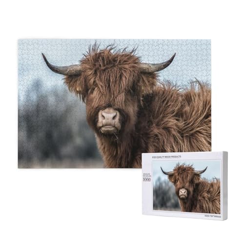 Highland Cow Scottish Wildlife, 1000 Stück Holzspielzeug, Puzzlespiele, Erwachsenenpuzzle, Familienspiele, Wanddekorationen,wie Gezeigt,Einheitsgröße von FUkker