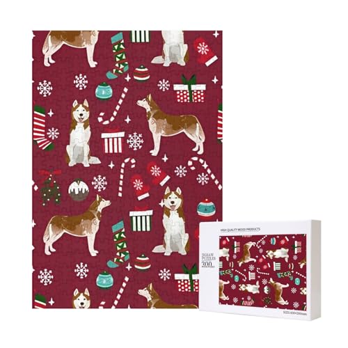 Husky Candy Canes Stockings Holiday Dog Ruby, Puzzles Für Erwachsene 300 Teile Puzzles Für Erwachsene, Puzzle 300 Teile Für Erwachsene Anspruchsvolle Puzzlespiele,11x15,7 Zoll von FUkker