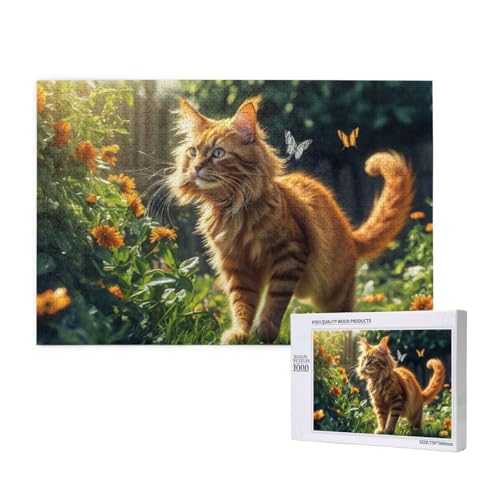 Katze Und Schmetterlingswiese, 1000 Stück Holzspielzeug, Puzzlespiele, Erwachsenenpuzzle, Familienspiele, Wanddekorationen,wie Gezeigt,Einheitsgröße von FUkker