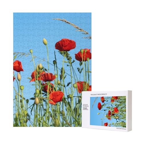 Mohnblumen Am Blauen Himmel, Puzzle Für Erwachsene, 300 Teile Puzzle Für Erwachsene, Puzzle 300 Teile Für Erwachsene Anspruchsvolle Puzzlespiele,11x15,7 Zoll von FUkker