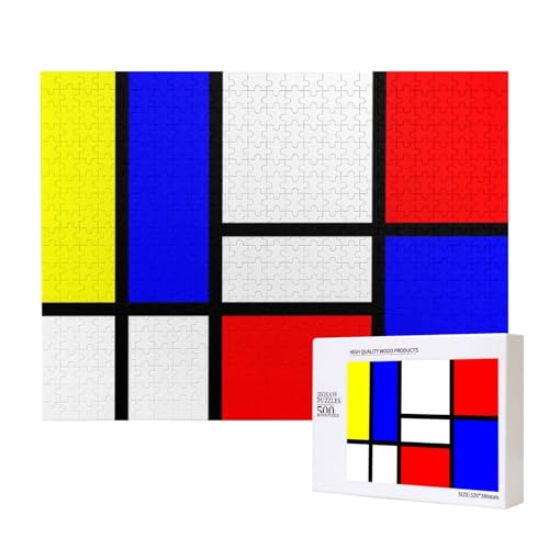 Mondrian, 500 Stück Holzspielzeug-Puzzlespiele, Erwachsenenpuzzle, Familienspiele, Wanddekorationen,wie Gezeigt,Einheitsgröße von FUkker