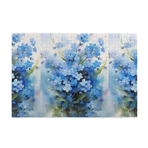 Puzzles, Puzzles für Erwachsene, anspruchsvolles Puzzle, 1000 Teile, Bilderpuzzle aus Holz, Aquarell-Vergissmeinnicht-Blumen von FUkker