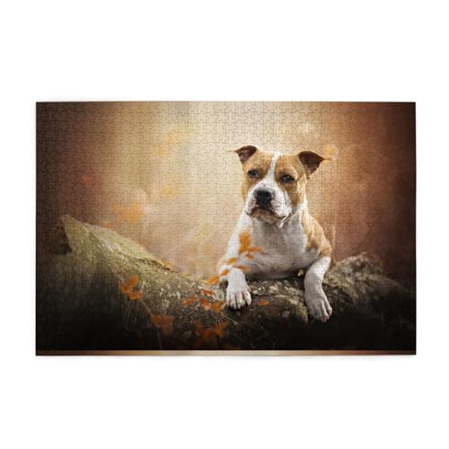 Puzzles, Puzzles für Erwachsene, anspruchsvolles Puzzle, 1000 Teile, Bilderpuzzle aus Holz, Motiv: American Staffordshire Terrier von FUkker