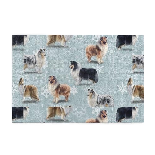 Puzzles, Puzzles für Erwachsene, anspruchsvolles Puzzle, 1000 Teile, Bilderpuzzle aus Holz, The Rough Collie Christmas von FUkker