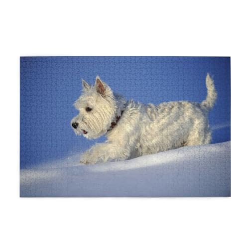 Puzzles, Puzzles für Erwachsene, anspruchsvolles Puzzle, 1000 Teile, Bilderpuzzle aus Holz, Westie Winter West Highland White Terrier Hunde von FUkker