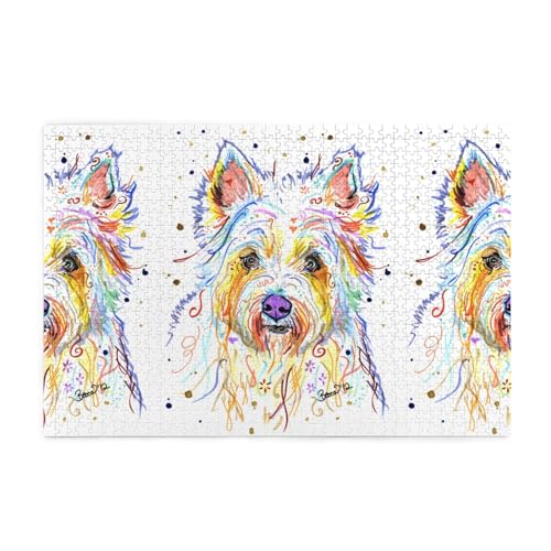 Puzzles, Puzzles für Erwachsene, anspruchsvolles Puzzle, 1000 Teile, Bilderpuzzle aus Holz, buntes Westie West Highland Terrier Hundegeschenk von FUkker