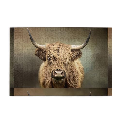 Puzzles, Puzzles für Erwachsene Anspruchsvolles Puzzle 1000 Teile Bilderpuzzle aus Holz, Highland Cow von FUkker