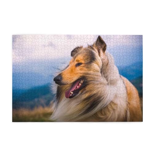 Puzzles, Puzzles für Erwachsene. Anspruchsvolles Puzzle 1000 Teile. Bilderpuzzle aus Holz, Schöner Rough Collie von FUkker