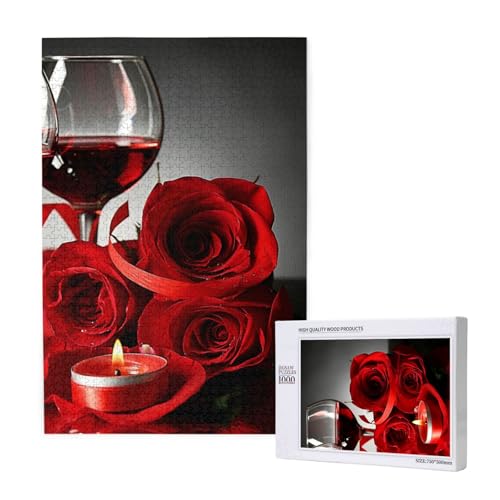 Puzzles Für Erwachsene, 1000 Teile, Puzzle Für Erwachsene, Puzzle 1000 Teile Für Erwachsene, Herausfordernde Puzzlespiele, Rote Rose Und Wein, Romantische Liebhaber-Dekoration,19,7 x 29,5 Zoll von FUkker