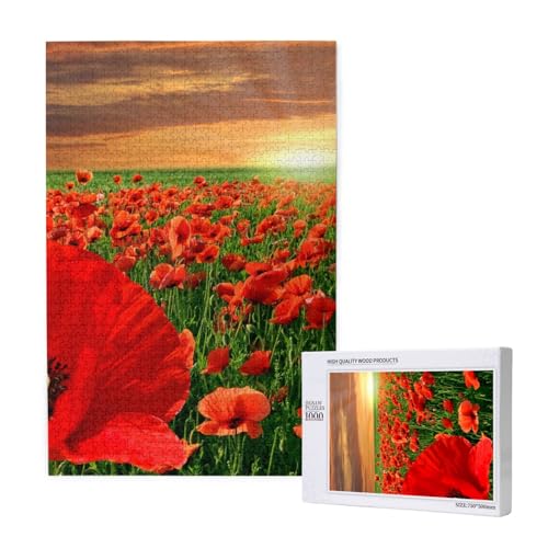 Puzzles Für Erwachsene, 1000 Teile, Puzzles Für Erwachsene, Puzzle 1000 Teile Für Erwachsene, Herausfordernde Puzzlespiele, Sonnenuntergang, Mohnfeld,19,7 x 29,5 Zoll von FUkker