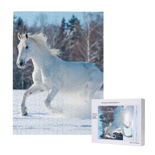 Puzzles Für Erwachsene, 500 Teile, Puzzle Für Erwachsene, Puzzle 500 Teile Für Erwachsene, Anspruchsvolle Puzzlespiele, Weißes Pferd Im Winter,15x20,4 Zoll von FUkker