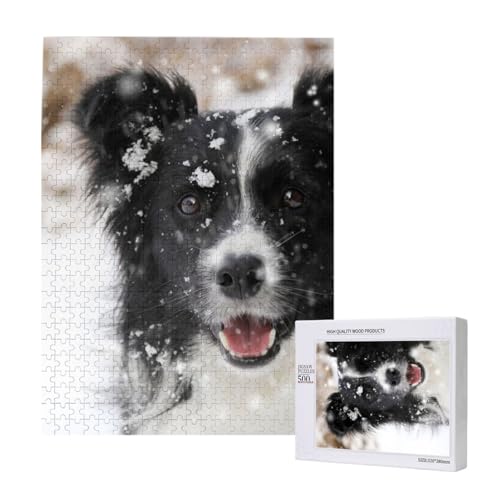 Puzzles Für Erwachsene, 500 Teile, Puzzle Für Erwachsene, Puzzle 500 Teile Für Erwachsene, Herausfordernde Puzzlespiele, Border Collie Snow Dog,15x20,4 Zoll von FUkker