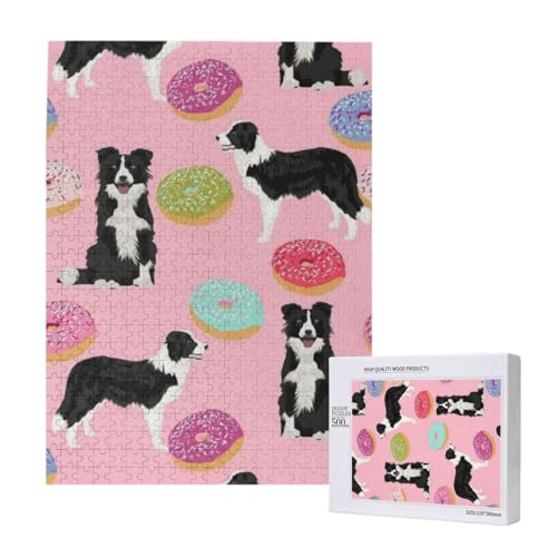 Puzzles Für Erwachsene, 500 Teile, Puzzle Für Erwachsene, Puzzle 500 Teile Für Erwachsene, Herausfordernde Puzzlespiele, Border Collies, Süße Rosa Donuts, Bester Hund,15x20,4 Zoll von FUkker