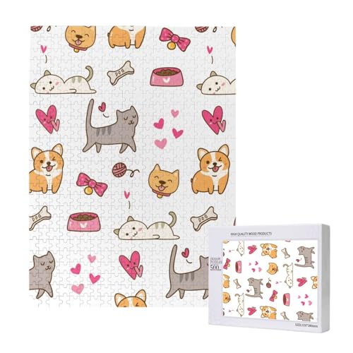 Puzzles Für Erwachsene, 500 Teile, Puzzle Für Erwachsene, Puzzle 500 Teile Für Erwachsene, Herausfordernde Puzzlespiele, Hund Und Katze Kawaii,15x20,4 Zoll von FUkker