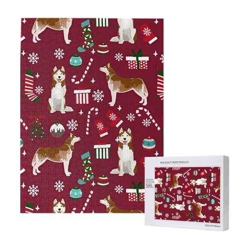 Puzzles Für Erwachsene, 500 Teile, Puzzle Für Erwachsene, Puzzle 500 Teile Für Erwachsene, Herausfordernde Puzzlespiele, Husky Candy Canes Stockings Holiday Dog Ruby,15x20,4 Zoll von FUkker