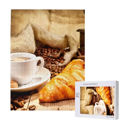 Puzzles Für Erwachsene, 500 Teile, Puzzle Für Erwachsene, Puzzle 500 Teile Für Erwachsene, Herausfordernde Puzzlespiele, Kaffeetasse Mit Croissant,15x20,4 Zoll von FUkker