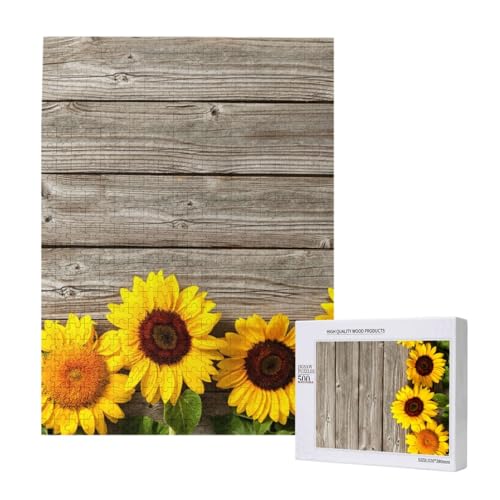 Puzzles Für Erwachsene, 500 Teile, Puzzle Für Erwachsene, Puzzle 500 Teile Für Erwachsene, Herausfordernde Puzzlespiele, Sonnenblume Auf Rustikalem Holz,15x20,4 Zoll von FUkker