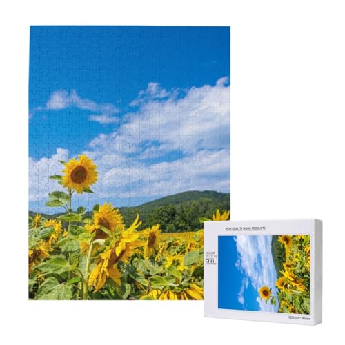 Puzzles Für Erwachsene, 500 Teile, Puzzle Für Erwachsene, Puzzle 500 Teile Für Erwachsene, Herausfordernde Puzzlespiele, Sonnenblumenmeer Und Blauer Himmel, Weiße Wolken,15x20,4 Zoll von FUkker