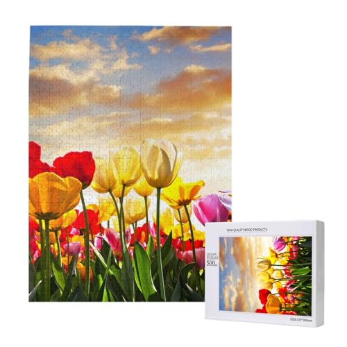 Puzzles Für Erwachsene, 500 Teile, Puzzle Für Erwachsene, Puzzle 500 Teile Für Erwachsene, Herausfordernde Puzzlespiele, Tulpenblumen-Sonnenuntergang,15x20,4 Zoll von FUkker