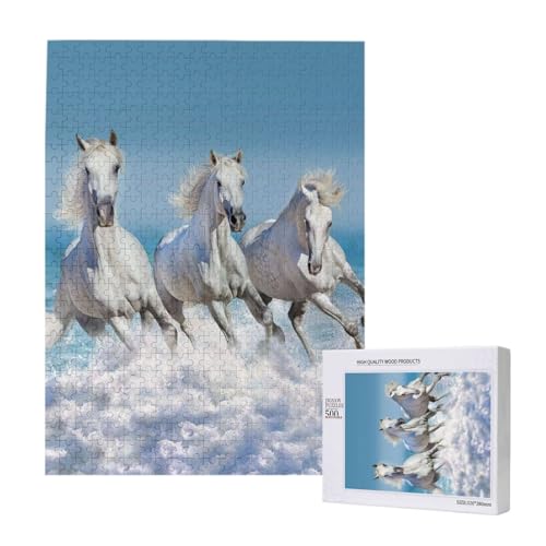 Puzzles Für Erwachsene, 500-Teiliges Puzzle Für Erwachsene, Puzzle 500 Teile Für Erwachsene, Herausfordernde Puzzlespiele,DREI Weiße Pferde,15x20,4 Zoll von FUkker