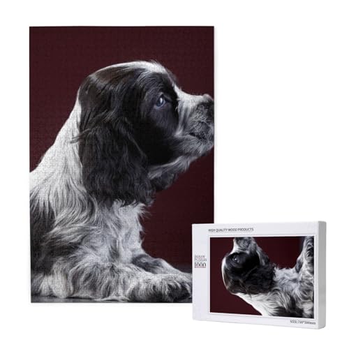 Puzzles Für Erwachsene 1000 Teile Puzzles Für Erwachsene, Puzzle 1000 Teile Für Erwachsene Anspruchsvolle Puzzlespiele Cocker Spaniel Welpe Schwarz-Weiß-Spaniel,19,7 x 29,5 Zoll von FUkker