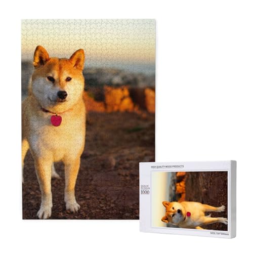 Puzzles Für Erwachsene 1000 Teile Puzzles Für Erwachsene, Puzzle 1000 Teile Für Erwachsene Anspruchsvolle Puzzlespiele Shiba Inu Haustiere Hunde Sonnenuntergang Bokeh Shiba Inu,19,7 x 29,5 Zoll von FUkker