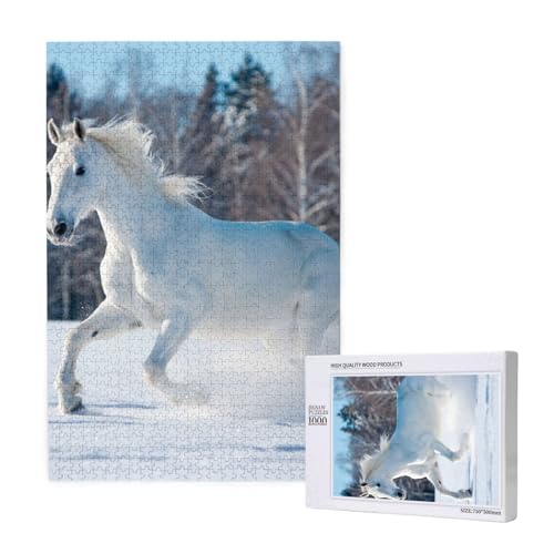 Puzzles Für Erwachsene 1000 Teile Puzzles Für Erwachsene, Puzzle 1000 Teile Für Erwachsene Anspruchsvolle Puzzlespiele Weißes Pferd Im Winter,19,7 x 29,5 Zoll von FUkker