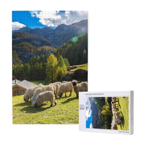 Puzzles Für Erwachsene 1000 Teile Puzzles Für Erwachsene,Puzzle 1000 Teile Für Erwachsene Anspruchsvolle Puzzlespiele Schweizer Alpen Wallis Schwarznasenschaf Nest Tiere Natur,19,7 x 29,5 Zoll von FUkker