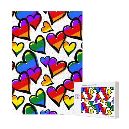 Regenbogenfarbene Herzen Bedruckt, Puzzle Für Erwachsene, 300 Teile Puzzle Für Erwachsene, Puzzle 300 Teile Für Erwachsene Anspruchsvolle Puzzlespiele,11x15,7 Zoll von FUkker