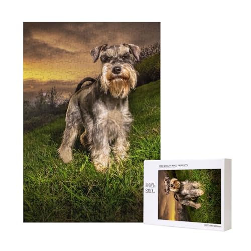 Schnauzer Sonnenuntergang Hunde Haustiere Berge Schnauzer, Puzzles Für Erwachsene 300 Teile Puzzles Für Erwachsene, Puzzle 300 Teile Für Erwachsene Anspruchsvolle Puzzlespiele,11x15,7 Zoll von FUkker