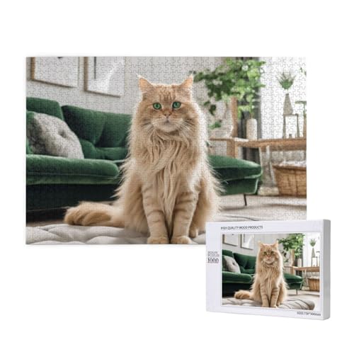 Süße Katze Auf Dem Sofa, 1000 Stück Holzspielzeug, Puzzlespiele, Erwachsenenpuzzle, Familienspiele, Wanddekorationen,wie Gezeigt,Einheitsgröße von FUkker