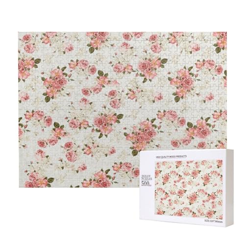 Vintage Shabby Chic Floral Rosa Rose Blume, 500 Stück Holzspielzeug Puzzle Spiele Erwachsene Puzzle Familienspiele Wanddekorationen,wie Gezeigt,Einheitsgröße von FUkker