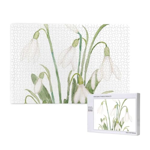 Weiße Schneeglöckchen-Blume, Botanische Aquarellmalerei, 1000 Stück, Holzspielzeug, Puzzlespiele, Erwachsenenpuzzle, Familienspiele, Wanddekorationen,wie Gezeigt,Einheitsgröße von FUkker