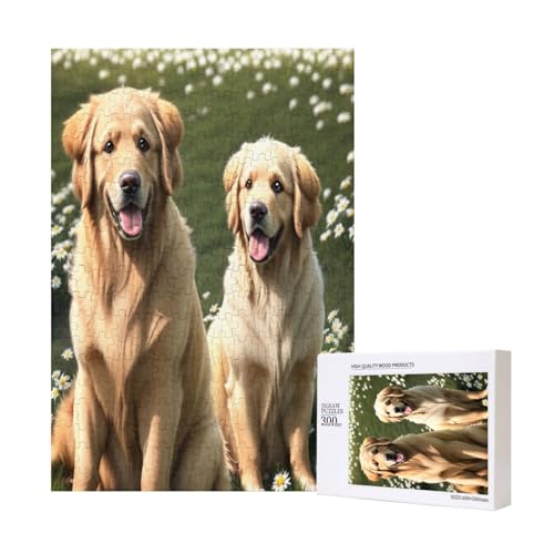 Zwei Golden Retriever Auf Grünem Gras Mit Kleinen Gänseblümchen, Puzzle Für Erwachsene, 300 Teile, Puzzle Für Erwachsene, Puzzle 300 Teile, Für Erwachsene, Herausfordernde Puzzlespiele,11x15,7 Zoll von FUkker