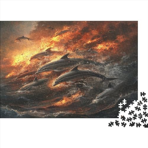 1000-teiliges Holzpuzzle, Tier-Delfin-Puzzle, Heimwanddekoration, Lernspielzeug, Geschenk für Familienspiel, 1000 Stück (75 x 50 cm) von FUmoney