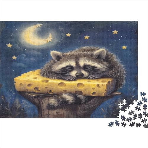 1000-teiliges Puzzle, Waschbär-Schlafpuzzle für Erwachsene, Holzpuzzle, Lernspiel für erwachsenes Kind, 1000 Teile (75 x 50 cm) von FUmoney