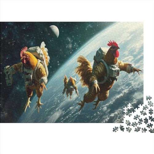 Astronauten-Hahn, 1000-teiliges Puzzle für Erwachsene, kreatives rechteckiges Puzzle, Holzpuzzle, Puzzle-Geschenk für Freunde, Familie, 1000 Stück (75 x 50 cm) von FUmoney