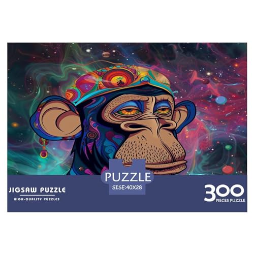 Kreative rechteckige Puzzles für Erwachsene, 300 Teile, Tierkunst, AFFE, Holzpuzzle, praktisches Spiel, Familiendekoration, 300 Stück (40 x 28 cm) von FUmoney