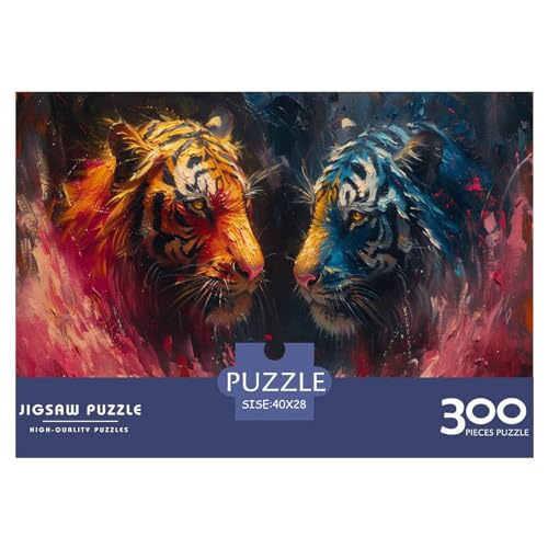 Puzzles 300 Teile für Erwachsene, Ölgemälde-Tiger-Puzzle für Erwachsene, Holzbrett-Puzzles, Familiendekoration, 300 Teile (40 x 28 cm) von FUmoney