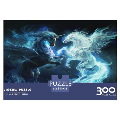 Puzzles 300 Teile für Erwachsene, schwarz-weißes Einhorn-Puzzle für Erwachsene, Holzbrett-Puzzles, Familiendekoration, 300 Teile (40 x 28 cm) von FUmoney