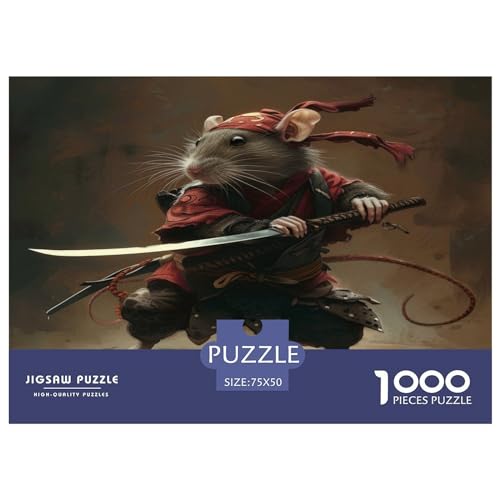 Samurai-Ratte, 1000-teiliges Puzzle für Erwachsene, Puzzles, Teenager-Geschenke, Holzpuzzles, Entspannungspuzzlespiele, Denksport-Puzzle, 1000 Teile (75 x 50 cm) von FUmoney