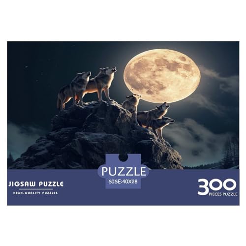 Wolf heulendes Puzzle für Erwachsene, 300 klassisches Puzzle, entspannendes Holzpuzzlespiel, Denksportaufgabe, 300 Teile (40 x 28 cm) von FUmoney