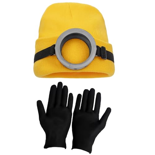 FVCENT 3PCS of Halloween Clothing Accessories for Men Including Vintage Steampunk Goggles Monocular Glasses Yellow Beanie Knitted Hat Black Gloves (yellow 4) von FVCENT