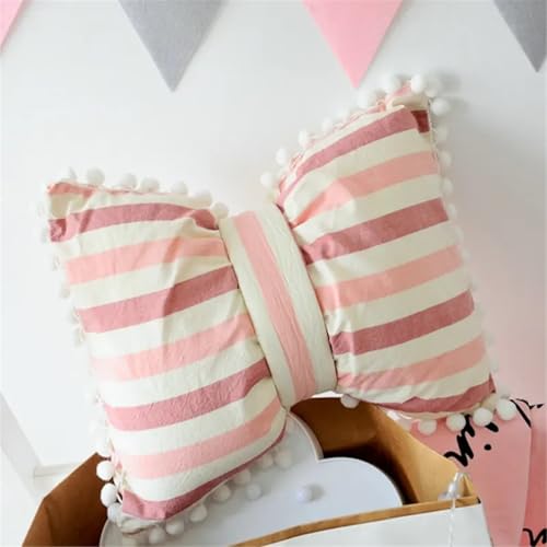 FVCTGHZ Ins Hot Cotton Bow Sofa Wurfkissen mädchenhaftes Schlafzimmer Erkerfenster Dekoration Kissen süßes Bett Streifen Schleife Schlafkissen(Color2) von FVCTGHZ